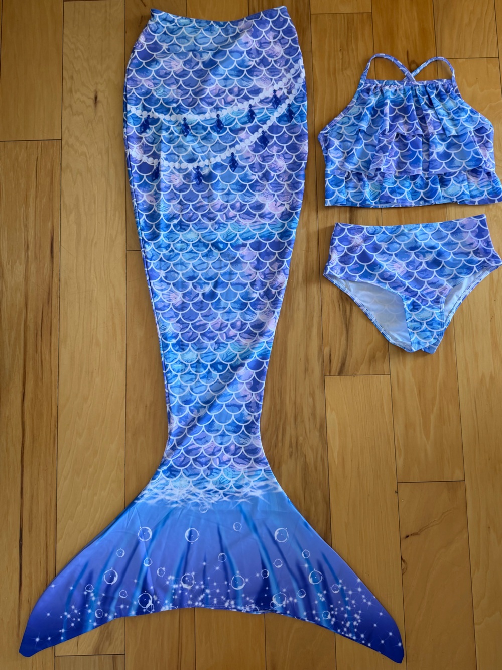 🧜♀️Mermaid Tail Swimsuit Set-Purple, Shades of Blue & Pink Girls size 10-11 NWT